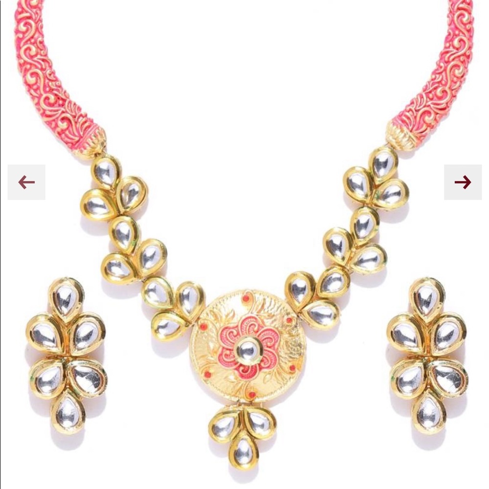 Priyaasi Indian gold and red earring and necklace set - Picture 2 of 7